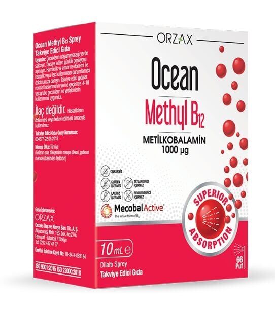 Orzax Ocean Methyl B12 Sprey | 1000 mcg | 10 ml | 66 Puf