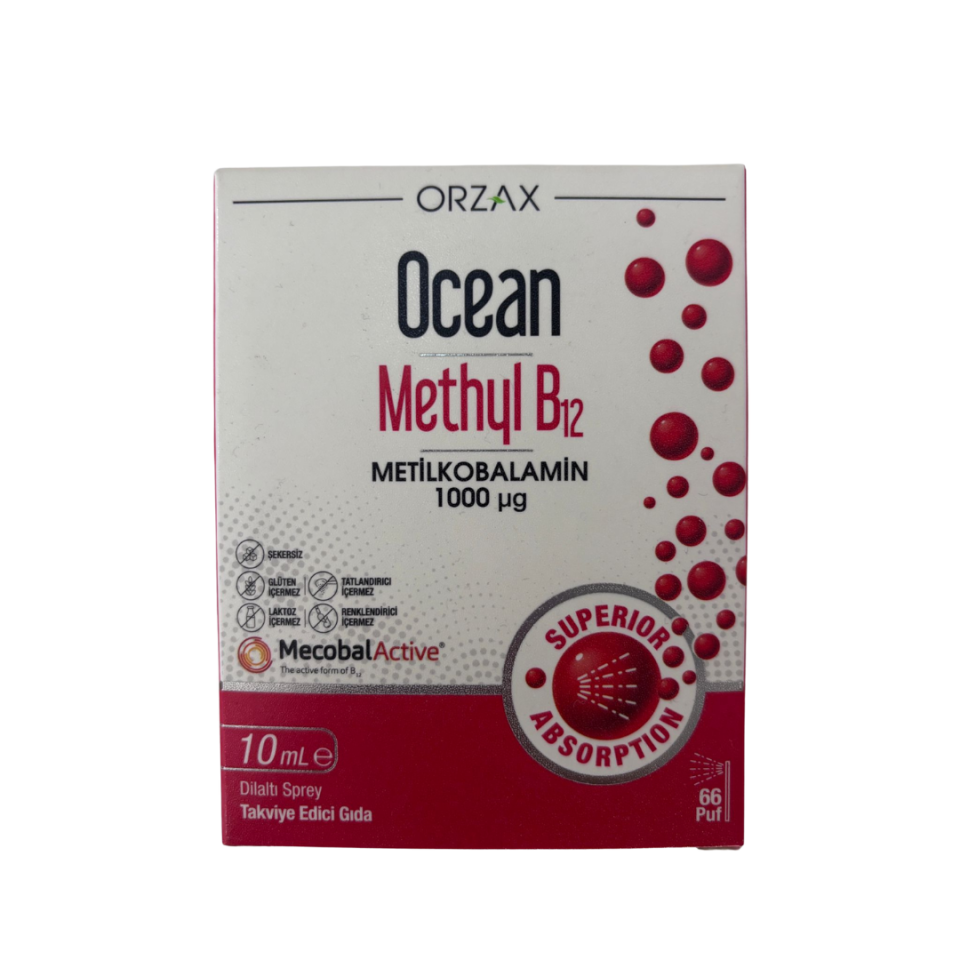 Orzax Ocean Methyl B12 Sprey | 1000 mcg | 10 ml | 66 Puf