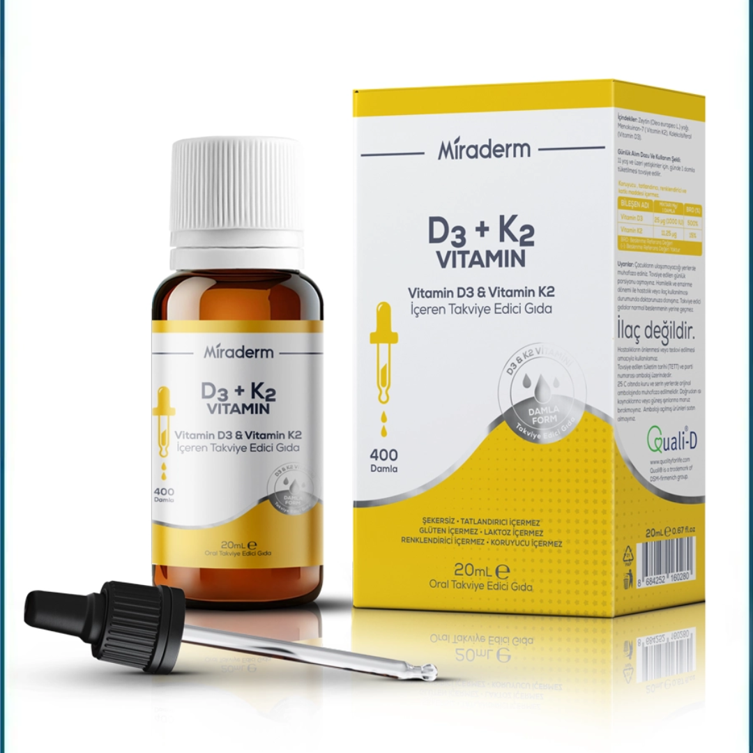 Miraderm D3 + K2 Vitamin Damla | 400 Damla | 20 ml