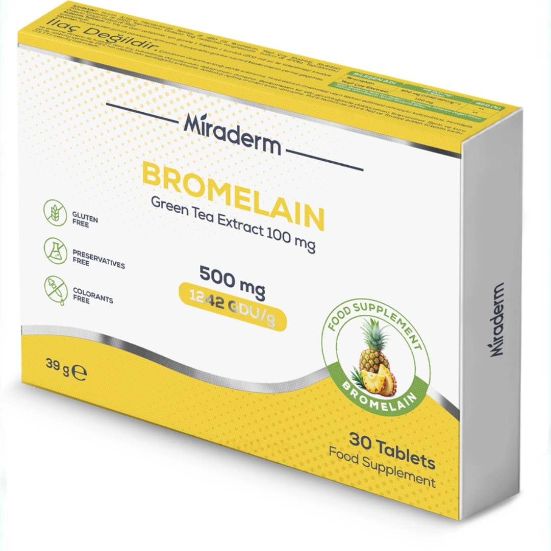 Miraderm Bromelain 500 mg + Yeşil Çay Ekstresi 100 mg | 30 Tablet