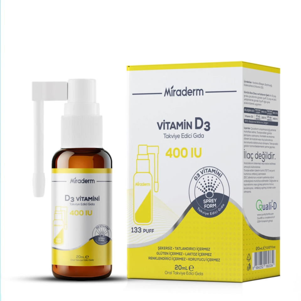 Miraderm Vitamin D3 Sprey Form 400 IU – 20 ml (133 Puf)